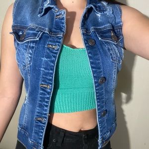 New Basic Denim Wax Jeans (jean sleeveless jacket)